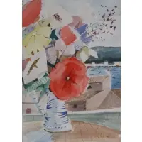 Charles Levier, Untitled, Floral still life watercolor signed lower rt