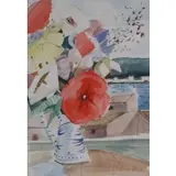 Charles Levier, Untitled, Floral still life watercolor signed lower rt
