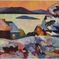 Andrei Kioresku, Untitled, House on lake, oil on canvas