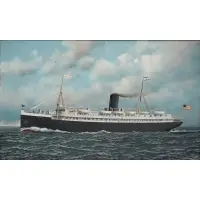 Steamship Apache by Antonio Nicolo G. Jacobsen, Oil on board, sold May 2024