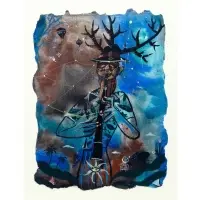 Jorge Zeno, Man with Antlers Playing an Oboe, Watercolor on paper