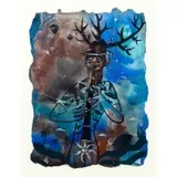 Jorge Zeno, Man with Antlers Playing an Oboe, Watercolor on paper