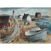 Untitled by Ray George Ellis, , 1954, Road Leading to Lighthouse, Watercolor on paper, sold May 2024