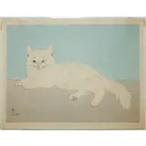 White Cat by Léonard-Tsuguharu Foujita, Colored woodblock, sold May 2024