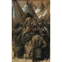 Francis Luis Mora, Indian Chiefs Surrounding a Brave on a Horse, Watercolor and mixed media on paper