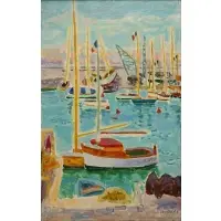 Jules Cavaillès, Bateaux a Cassis, Sailing Boats in Harbor, Oil on canvas