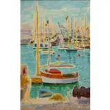 Jules Cavaillès, Bateaux a Cassis, Sailing Boats in Harbor, Oil on canvas
