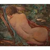 Yasushi Tanaka, Reclining Nude From The Back, Oil on board