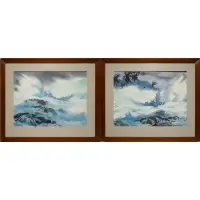 John Pike, Ruff Seas on a Coastline, Two Coastal Surf Scenes: (i) 'Ruff Seas on a Coastline' Watercolor on paper