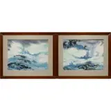 John Pike, Ruff Seas on a Coastline, Two Coastal Surf Scenes: (i) 'Ruff Seas on a Coastline' Watercolor on paper