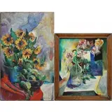 Mary G. L. Hood, Sunflowers and a Bowl of Fruit, Oil on canvas