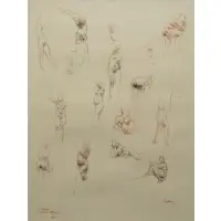 Sherrie McGraw, Study Sketches of Female Nudes, Mixed media on woven paper