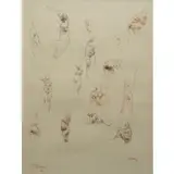 Sherrie McGraw, Study Sketches of Female Nudes, Mixed media on woven paper