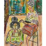 Vincent Smith, Cornrowing, 1973, Watercolor on paper