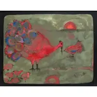 Russ Thompson, What had the Bird to do with being Red, Oil, gouache, and fabric on masonite