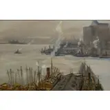 Parker Newton, Lower Manhattan from Brooklyn, Oil on board