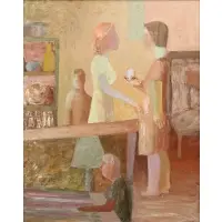 Jean B. Pascal, Figures in Interior, Oil on canvas