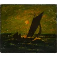Albert Pinkham Ryder, Night Sailing, Oil on panel