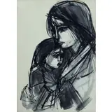 Ruth Schloss, Mother and Child, Mixed media on paper