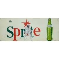 Pakpoom Silaphan, Hendrix Sits on Sprite, Paper Collage on Vintage Metal Advertising Sign