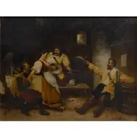 M. Battista, Cavaliers Courting a Lady in a Tavern, Oil on board