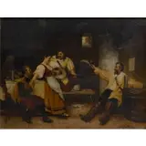 M. Battista, Cavaliers Courting a Lady in a Tavern, Oil on board