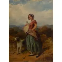 James Curnock, Milkmaid with Dog, Oil on canvas