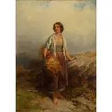 James Curnock, Woman with Sheaf of Wheat, Oil on canvas, Signed and dated '1859' lower left