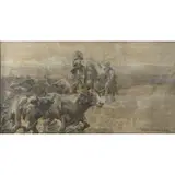 Edward J. Holslag, Cowboys Herding Cows, Oil on canvas
