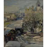Edward J. Holslag, City Street Scene, Oil on canvas
