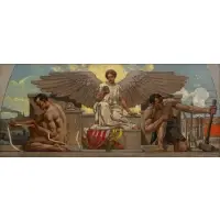 Edward J. Holslag, Mural Study: Winged Woman Flanked by Industry and Commerce, Oil on canvas