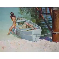 Rodolfo Dotti, Al Molo (At the Dock), Oil on canvas