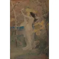 Robert Fowler, Maiden with Bird, Watercolor on board