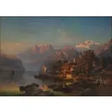 Henry Karl Jaeckel, A Mountainous Harbour Landscape, Oil on canvas