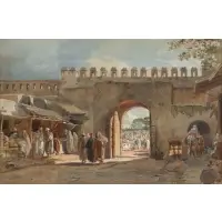 Edward Angelo Goodall, An Arab City Gate Market, Watercolor and pencil on paper