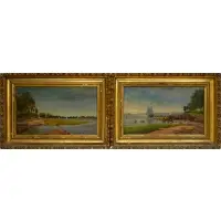 Costal Inlet with Figures watching Sail Boats by George Thompson Hobbs, Oil on board, sold Mar 2024