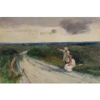 A Shepherd Giving a Resting Girl Directions by Carlton Alfred Smith, Watercolor on paper, sold Mar 2024