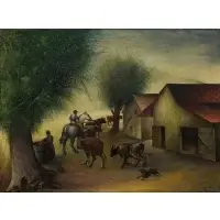 Alexander Zerdin Kruse, Cattle Farm, Oil on canvas laid on masonite