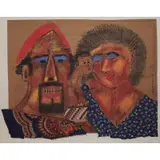 Vincent Smith, Family, Mixed media, pastel and fabric collage