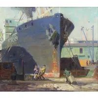 William Alexander Drake, Ship in New York Harbor, Oil on canvas