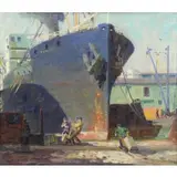 William Alexander Drake, Ship in New York Harbor, Oil on canvas