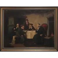 Endre Kovary, Rabbis in Discussion, Oil on canvas