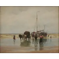 William Edward Norton, Disembarking a Load at Low Tide, Watercolor on paper