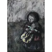 Xavier Bueno, Young Girl with Doll, Oil on canvas
