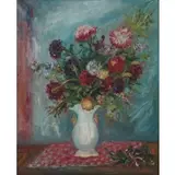 Jakub Zucker, Flowers in a White Vase, Oil on canvas