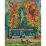 Jakub Zucker, Carousel in Park De Versailles, Oil on canvas