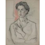 David Burliuk, Portrait of a Woman with Raised Hand, Colored chalk and ink on paper