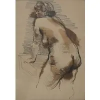 Moses Soyer, Female Nude, Ink and pencil on paper