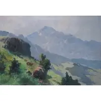 Stag in a Landscape by Antal Neogrády, Oil on canvas, sold Jan 2024