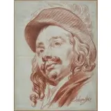 Jakob Matthias Schmutzer, Portrait of a Gentleman in a Hat, Red chalk on paper